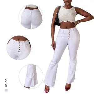 Plus Size Women's White High Waisted Flare Jeans - Stretchy Denim Pants with Flattering Fit & Vintage Vibe