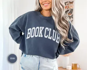 Colors BOOK CLUB T-Shirt, Vintage Washed Retro Aesthetic Garment Dyed Colors Book Club Group Sweatshirts Premium Crewneck Comfort Fabric