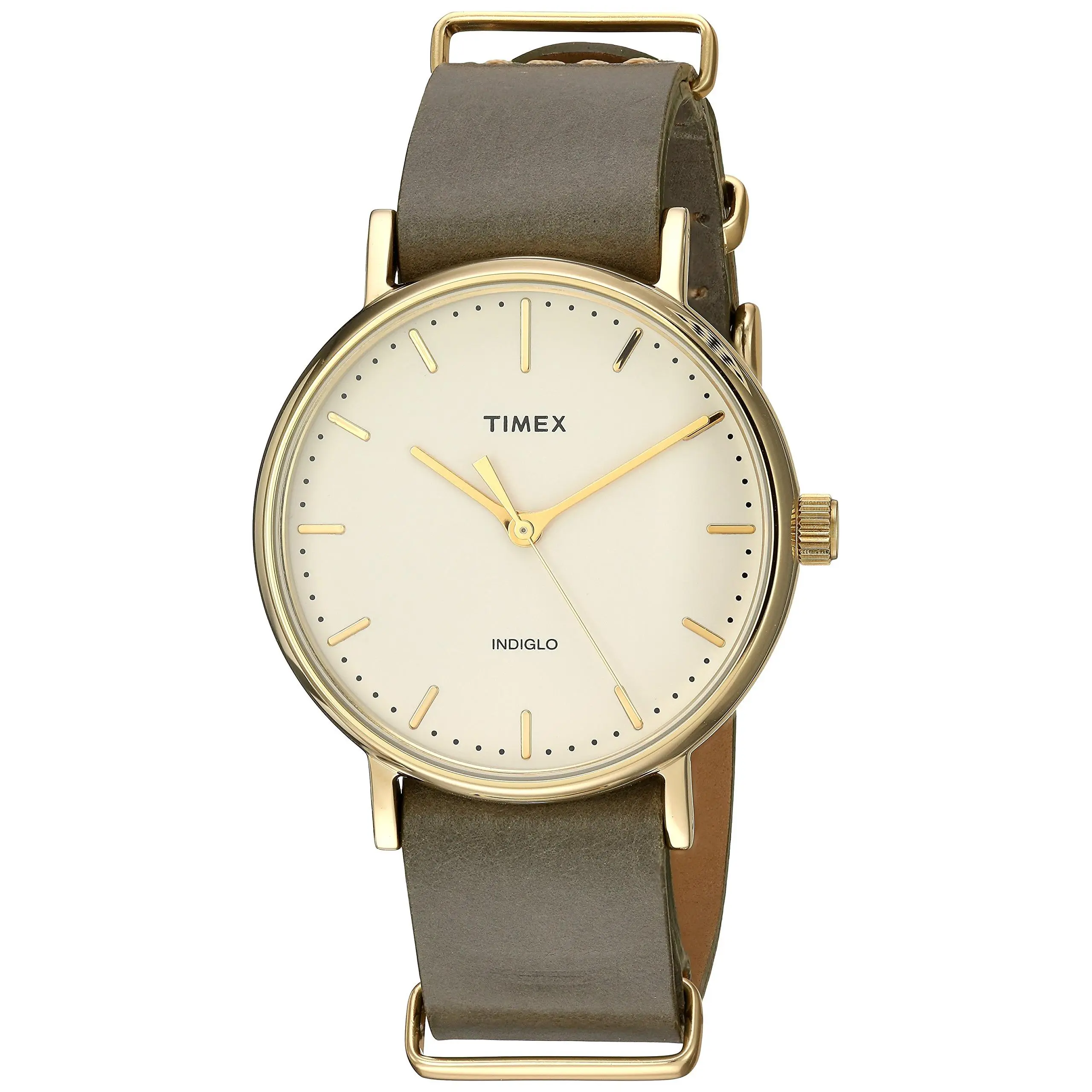 Timex Unisex Fairfield 37 Olive Leather Slip-Thru Strap Watch TW2P98500