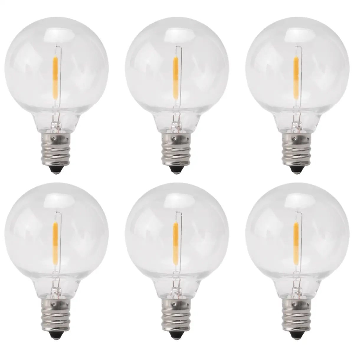 Globe Bulbs, 6-Pack of Transparent Plastic 3V Replacement Lights, High Transmittance for Decorative Chandelier Fixtures, Candelabra Screw Base, Retro, Outdoor, Sconces, String