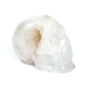 Hand-Carved Natural Druzy Agate Skull Head Figurine – 500–800g (Each Unique)