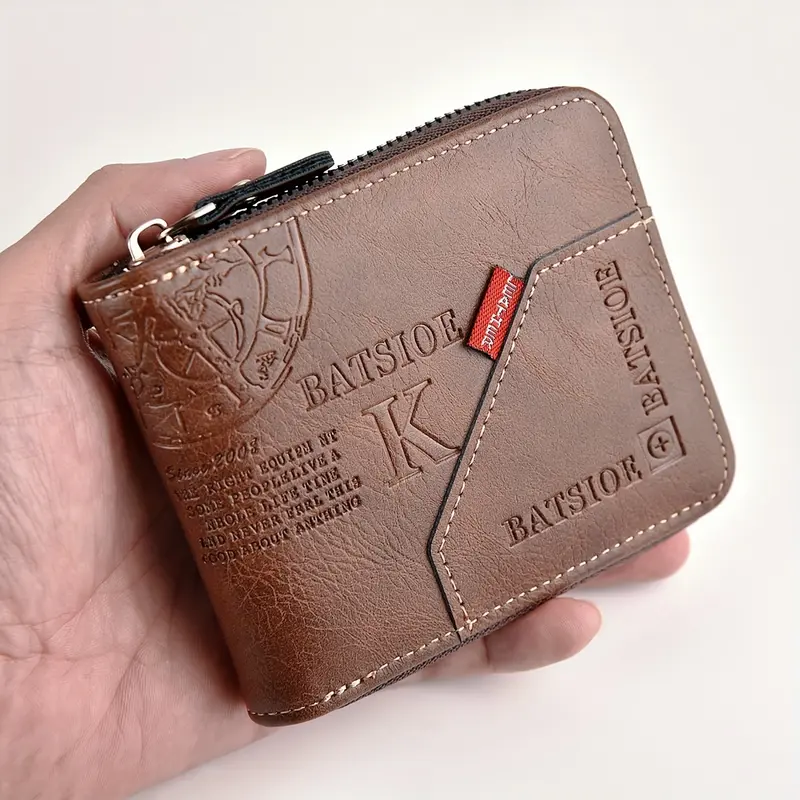 Men's Faux Leather Wallet - Wax-Oil PU Finish Short Card Holder with Coin Pocket for Sports & Outdoor Lawn Games Enthusiasts, Mens Wallet