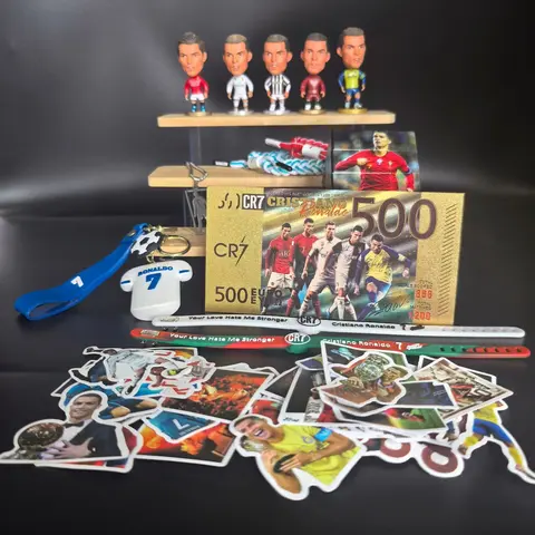 C-R-7 Theme Premium Soccer Star Number 7 Collectibles Gift Box - Iron Box, Cube, Keychain, Necklace, Commemorative Notes, Figures, Wristbands, Stickers Bundle, Appreciation Gift Sets for Birthday & Any Occasion with Authentic Memorabilia