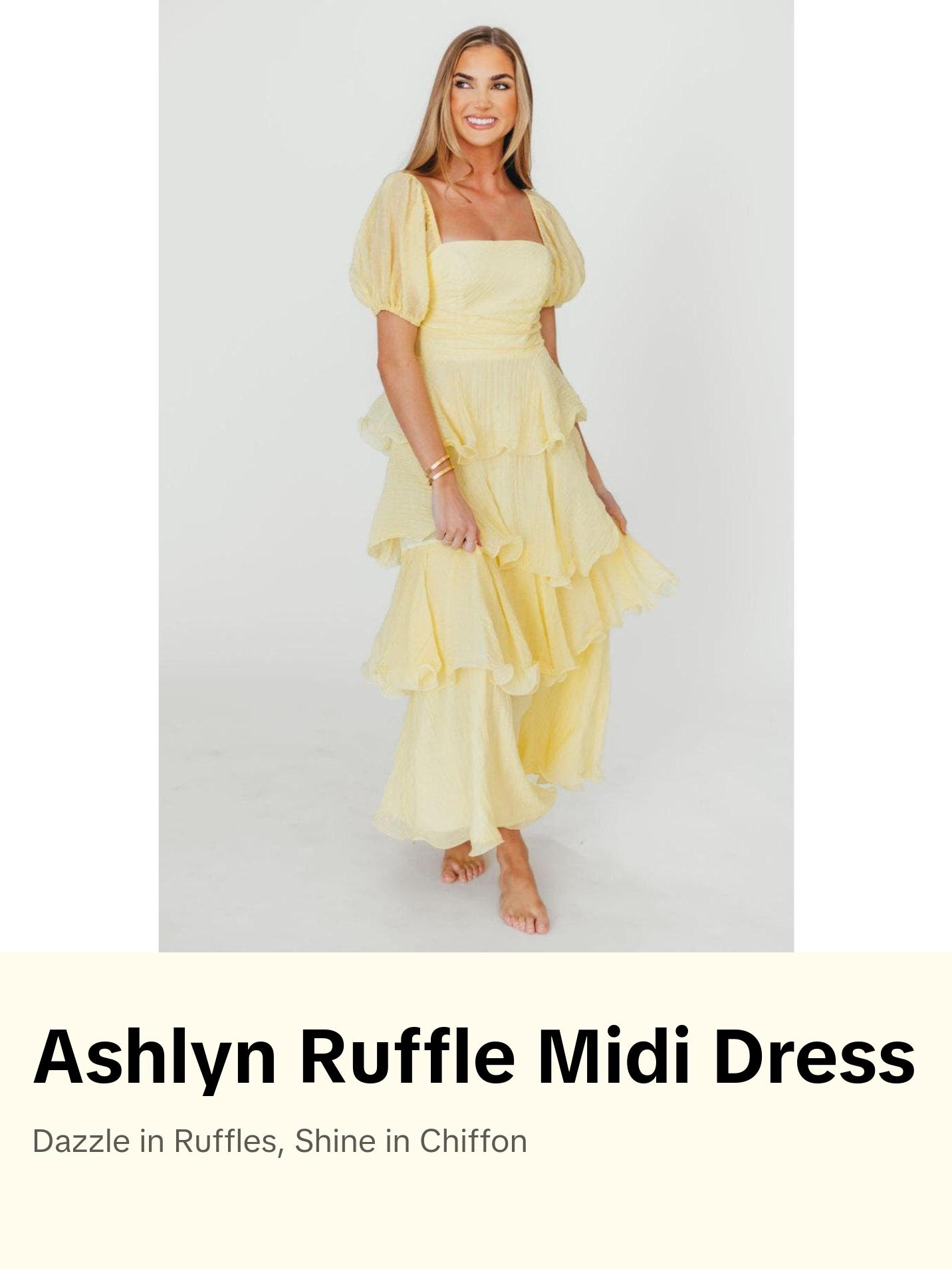 knee length dresses for ladies Jacy Ruffle Midi Dress in Mesh Lemon
