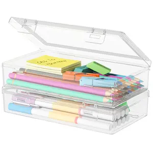 Lifewit Plastic Pencil Box with Snap-tight Lid, Large Capacity Hard Pencil Case, Transparent & Stackable Design for Art Supplies, Classroom, Office