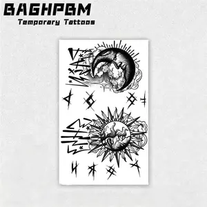 BAGHPBM Dark Moon and Sun English Script Hand and Finger Cool Rock-Style Temporary Tattoos for Stylish Look