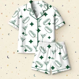 Men’s Pajama Sets, Tinis and Weenies Dirty Martini Satin Pajama Set, Short Sleeve Sleeping Clothes, Fun Party Pajama Set, Comfortable Loungewear Pajama for Men, Soft Satin Sleepwear