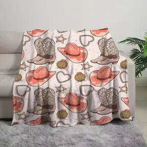 Soft Funny Throw Blanket Digital Printed Blanket Cowboy Hat Movie Viewing Blanket Christmas Design Cold Nap Blanket for Family and Friends Gift Blanket
