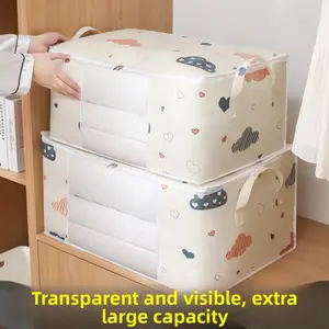 Summer Large Capacity Clothes Storage Bag, Zipper Cloud Pattern Bedding Storage Organiser Bag, Quilt Storage Organizer for Closet, Bedroom Accessories