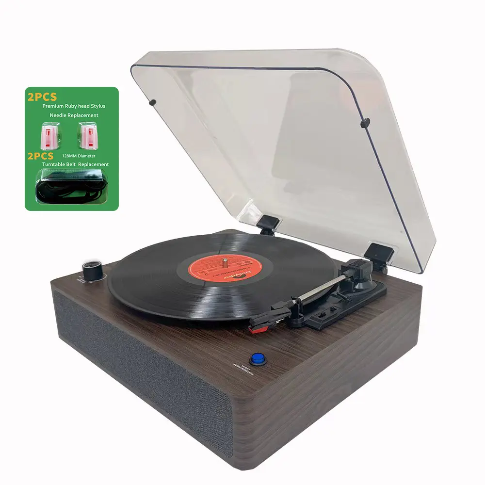 Vintage Walnut Wood Vinyl Record Player Turntable - 3-Speed, Wireless Audio, Built-In Stereo Speakers, 2 Belts, 2 Styli, Ideal Holiday Gift for Music Lovers, Perfect Holiday Gift