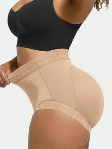 Women's Tummy Control Shapewear Briefs, High Waist Contrast Lace Shapewear, Classic Everyday Butt Lifting Underwear, Seamless Smoothing Shorts with Lace Trim, Wardrobe Essential, Skin-Friendly & Breathable Undergarment for All Occasions, Womenswear