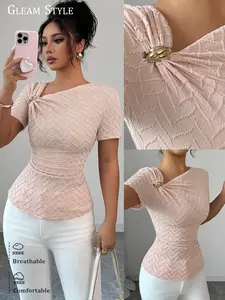 Women's Sexy Fashion Spring Summer Short Sleeve Casual Solid Color Top, Stylish Ladies' Clothing, Comfortable and Trendy