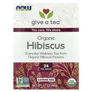 NOW Foods Organic Hibiscus Tea, Caffeine Free, 24 Tea Bags, 1.7 oz (48 g)