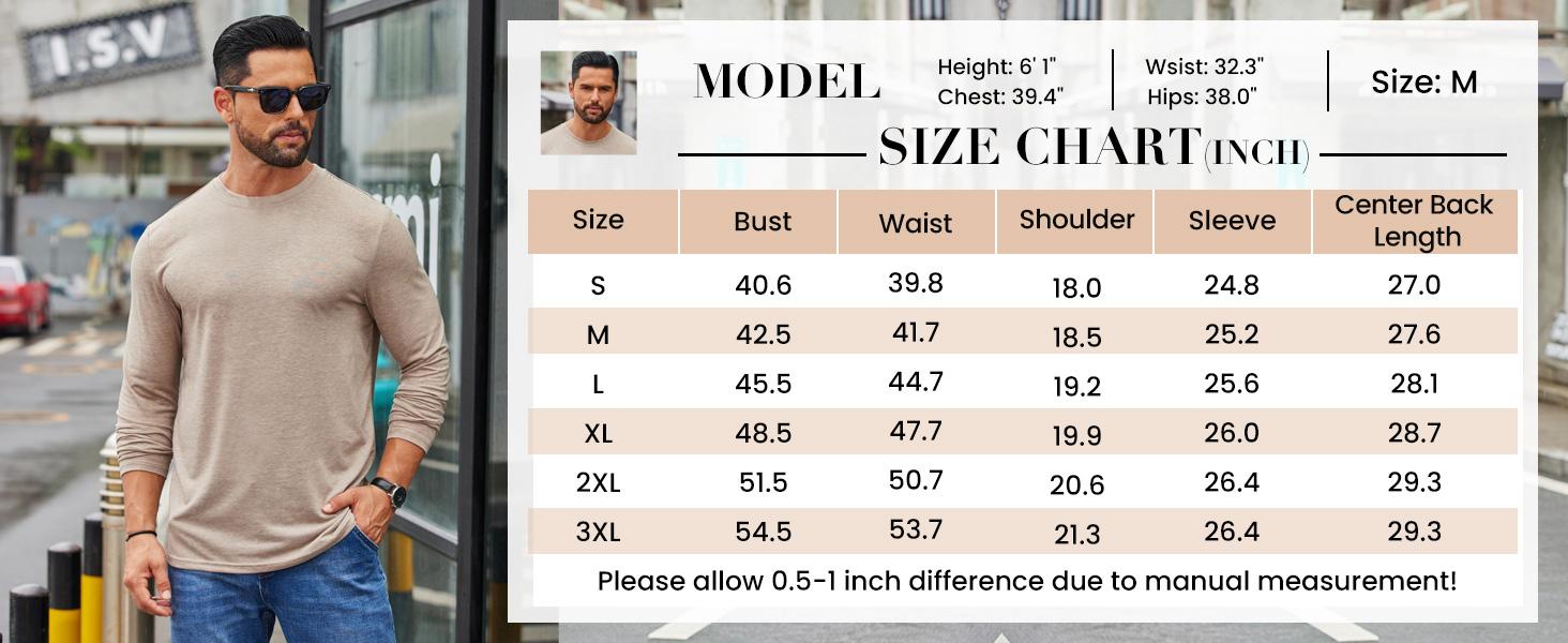 COOFANDY Men's Crew Neck T-Shirt Long Sleeve Casual Pullover Tees Soft Stretch Basic Tee Shirts