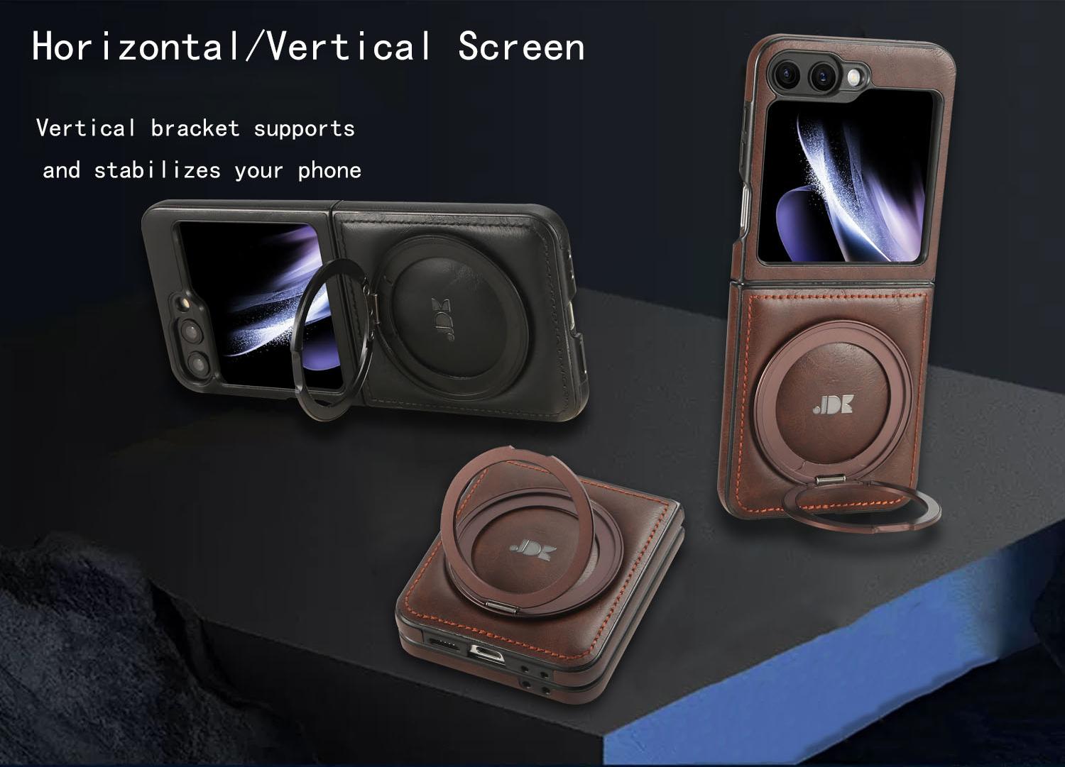 Metal 360° Rotating Stand Phone Case for Samsung ZFlip7/ZFlip6/ZFlip5/ZFlip4/ZFlip3 Foldable Screen Magnetic Skin-Friendly Leather Texture Business Full Shockproof Protective Cover