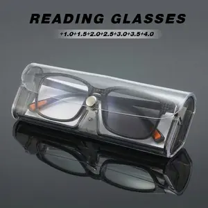 Vintage Square Frame Color Changing Reading Glasses, Unisex, Includes Portable Case, Stylish and Comfortable Eyewear, Photochromic Eyeglasses