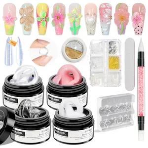 4 Colors 3D Sculpting Non Stick Solid Builder Gel for Nail Art Hard Gels for Nail Extension Carving Molding Suitable for Home Manicure Nail Salon