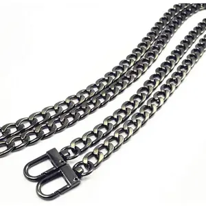 " DIY Iron Flat Chain Strap Handbag Chains Accessories Purse Straps  Crossbody Replacement Straps, with Metal Buckles (-Black)