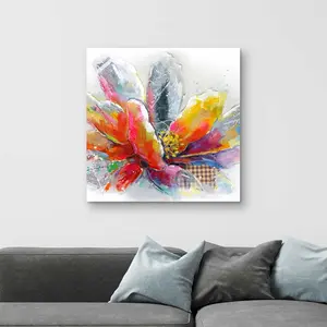 212 MAIN 32x32 in. Orange Decorative Artwork - Modern Floral Abstract Design Textured Wall Print, Home & Office Wall Decoration