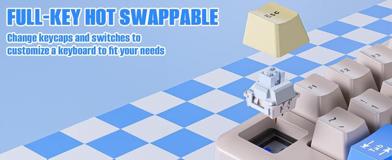 【NEW】LEOBOG*AULA Alice Keyboard, Bluetooth/2.4G Wireless/Type-C Ergonomic Pink Creamy Keyboard with RGB Functional Knob Joystick, 75% Layout Hot-Swappable Custom Keyboards for Win Mac Xbox PC Gamer