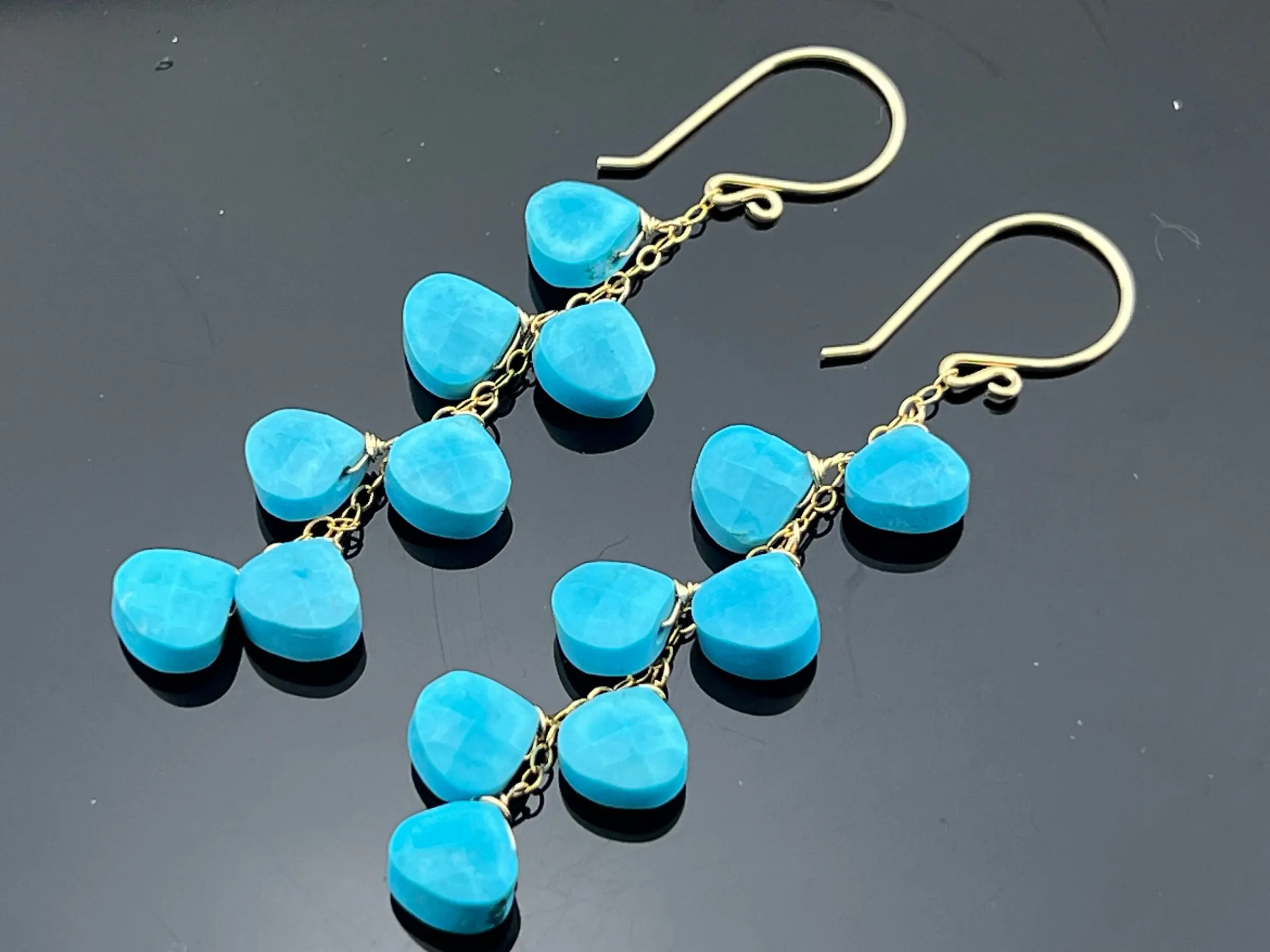 Turquoise Faceted Drop Earrings • 14K Gold Filled or Sterling Silver Cascade Dangles • December Birthstone Gift for Her