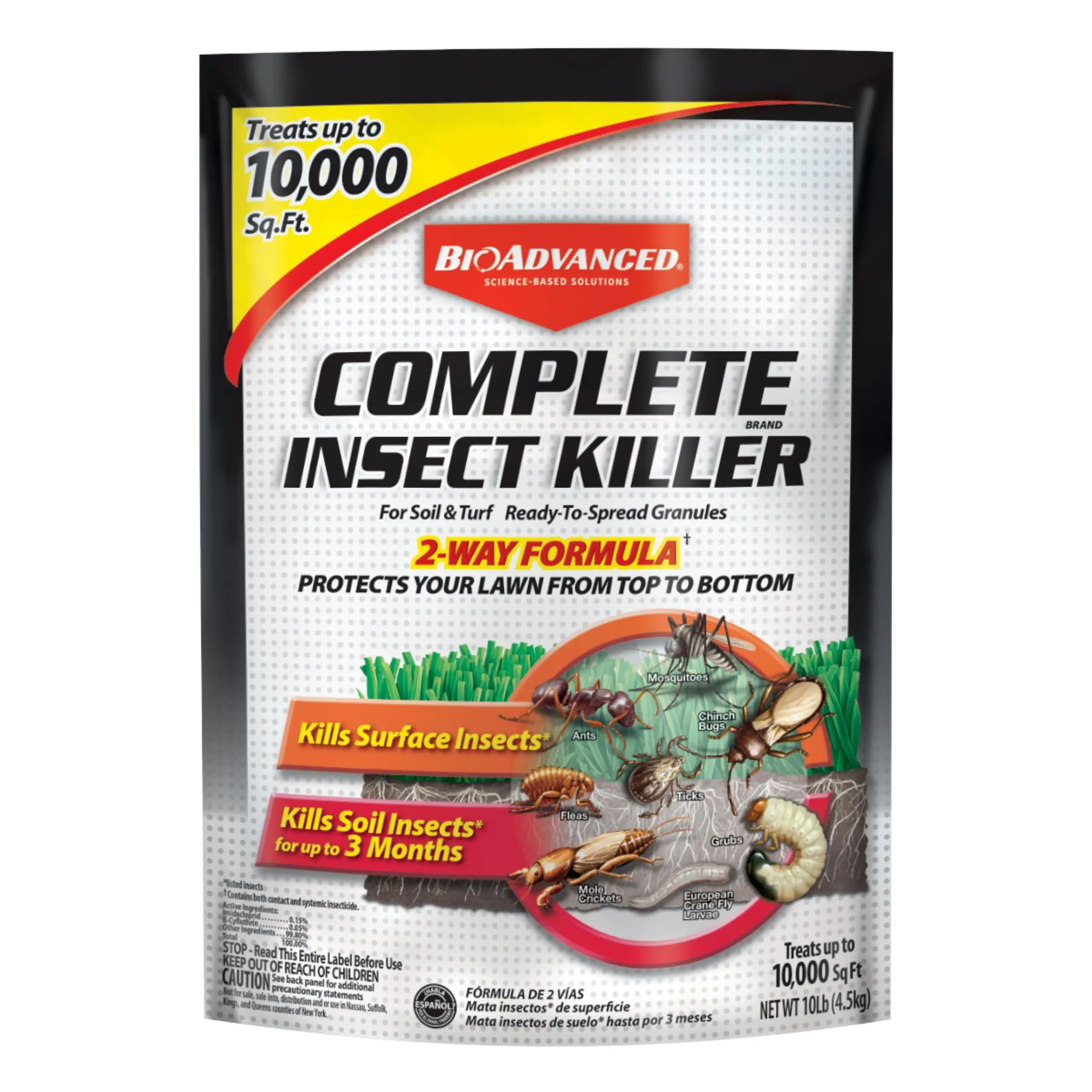 Complete Outdoor Insect Control Granules for Lawns, Landscapes & Roses, Fast-Acting Kills Surface Insects, Ticks & Stops No More Mosquitoes, Above & Below Ground Protection, Up to 3 Months Coverage, 10 lb, Covers 10,000 sq. ft.