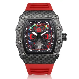 Men's Automatic Skeleton Watch, Waterproof Tonneau Sport Wristwatch with Silicone Strap Men's Automatic Skeleton Watch, Waterproof Tonneau Sport Wristwatch with Silicone Strap