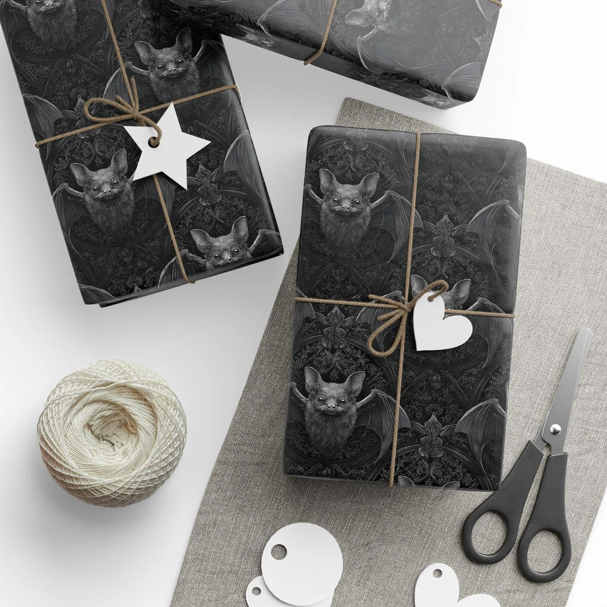 Gothic Bat Wrapping Paper, Dark Victorian Flying Bat Gift Wrap with Vintage Aesthetic