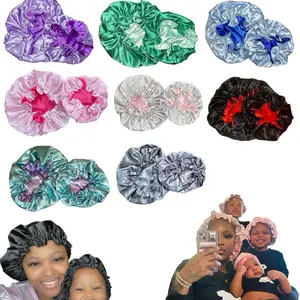 Reversible Silk Satin Bonnet – Mommy & Me (Adult + Kids) | Frizz Control Sleep Cap | Premium double-layer silk satin for long-lasting durability.