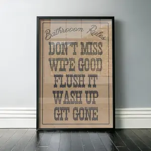 Funny Bathroom Rules Print Poster, Western Wall Art for Guest Restroom, Rustic Farmhouse Decor, Cowgirl Powder Room or Cowboy Bathroom Poster