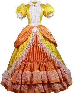 Women's Princess Peach Dress Cosplay Costume Orange Dress Adult