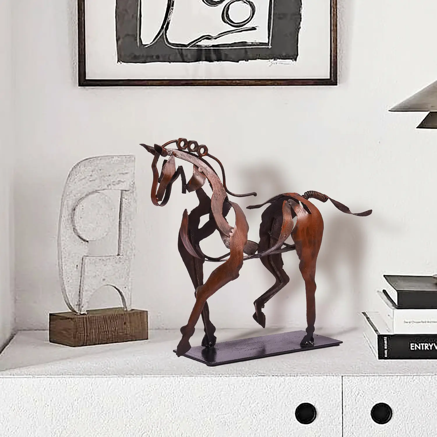 SunBlogs Art Metal Horse Statue - Hand-Painted Horse Décor Art - Western Décor for Home Office Garden Indoor & Outdoor - Rustic Horse Sculpture Gifts for Horse Lovers