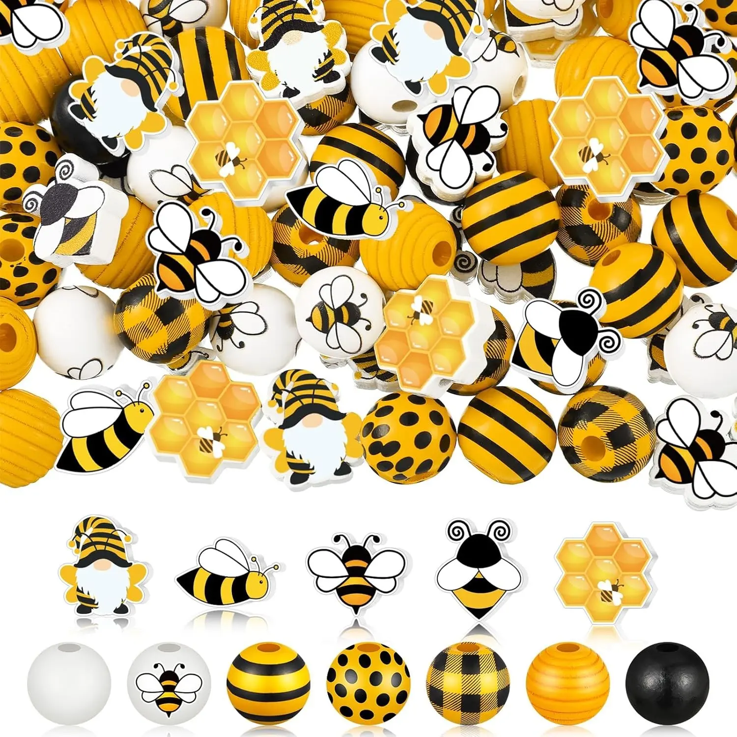 52pcs Mixed Bee Wooden Beaded Set, Colorful Painted Honeycomb for Beading Making, DIY Crafts, DIY Jewelry Decoration, Party Decorations, Bracelet Accessories, Home Hanging Decoration, Beads For Bracelets