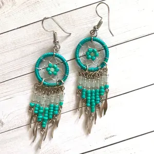 Mini Dream Catcher earrings for women Handmade Earrings Dangle earrings with beads Christmas gift Special Birthday gift Boho Earrings