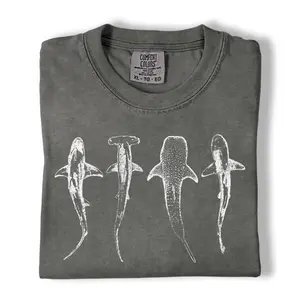 Comfort Colors Shark Shirt, Vintage Shark Silhouette Graphic Tee, Ocean Marine Life T-Shirt, Gift for Shark Lovers & Scuba Divers