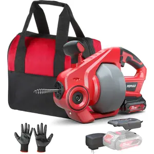 20V Cordless Electric Drain Auger-Efficient 25Ft Auto-Feed Drain Snake with Replaceable ,2.0Ah ,Charger,Storage Bag & Gloves for Kitchen,Bathroom,Shower Pipes (3/4"-2")"