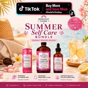 Heritage Summer Self-Care Bundle — Treat-Yourself Wellness Ritual Set — Rosewater Mist + Organic Castor Oil + Scalp Tonic