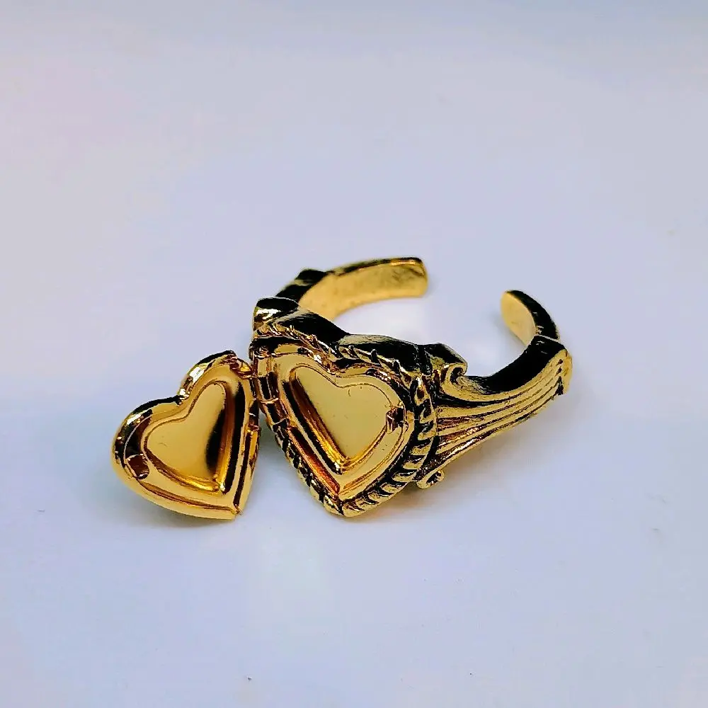 Heart Locket Gold Plated Ring - Elegant Design with Heart Charms and Gold Finish