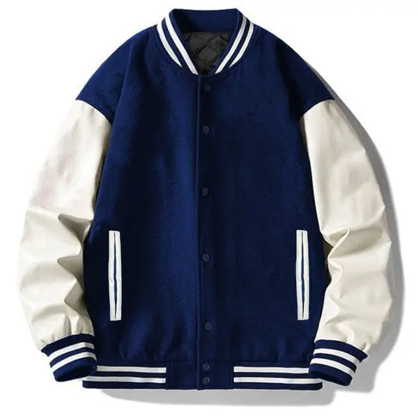 Melton Lettermans Varsity Jacket - Colorblock Striped Solid Fitted Long Sleeve Casual Preppy Sports Autumn Medium Length Padded Quilted Inside