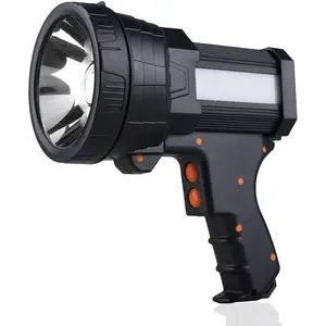 Rechargeable Spotlight, Super Bright 100,000 High Lumen LED Handheld Spotlight Long Lasting Large Flashlight Searchlight and Flood Camping Flashlight with Foldable Tripod Black