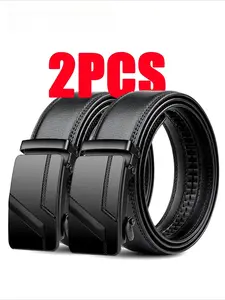 2pcs, Men's Fashion Automatic Buckle Belt, Elegant Belt Buckle, Classic Style, Durable and Versatile, Perfect for Daily Wear & Office, Exquisite Belt