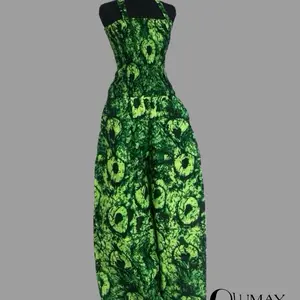 Ankara 2 Piece Set - Geometric Print Halter Top and Wide Leg Pants Set for Women