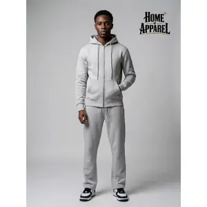 Light Grey Full Zipper Cotton Fleece Sweatsuit