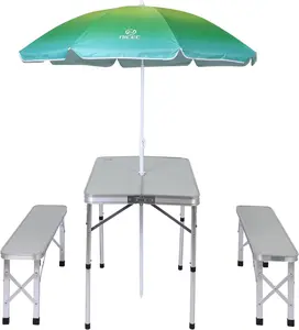 NICEEL Folding Picnic Table Set with Umbrella & Benches - Portable, Lightweight, Durable MDF Top, Weather-Resistant, Space-Saving Design for Outdoor Activities