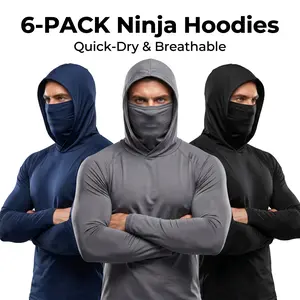6-piece set men's outdoor work sun protection clothing with sun-blocking hoodie, featuring built-in face mask and neck guard, breathable long-sleeve hoodie