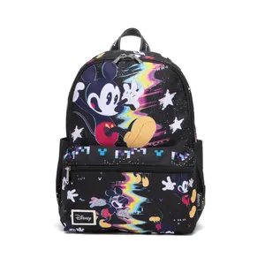 Cartoon Mouse Print 13-Inch Deluxe Mini Backpack, Satin Nylon Bag with Zipper Pockets and a Top Carry Handle