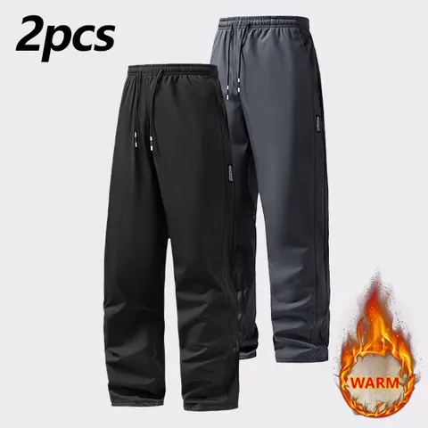 Men's 2-Pack Heavyweight Soft Thermal Fleece-Lined Straight Leg Casual Fitted Jogger Sweats, Pants Joggers for Everyday Outings & Home Wear (Black-Dark Gray)