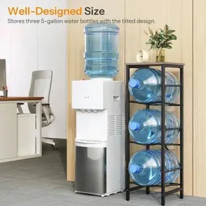 3-Tier Water Bottle Rack, Wood Top Metal Frame, 5 Gallon Water Jug Storage Stand, Black