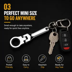 Portable 10mm Ratchet Wrench Metal Keyring Mini Keychain Adjustable Handle Tool Key Chain