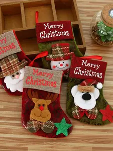 4pcs Elk & Snowman Decor Christmas Stocking Hanging Decoration